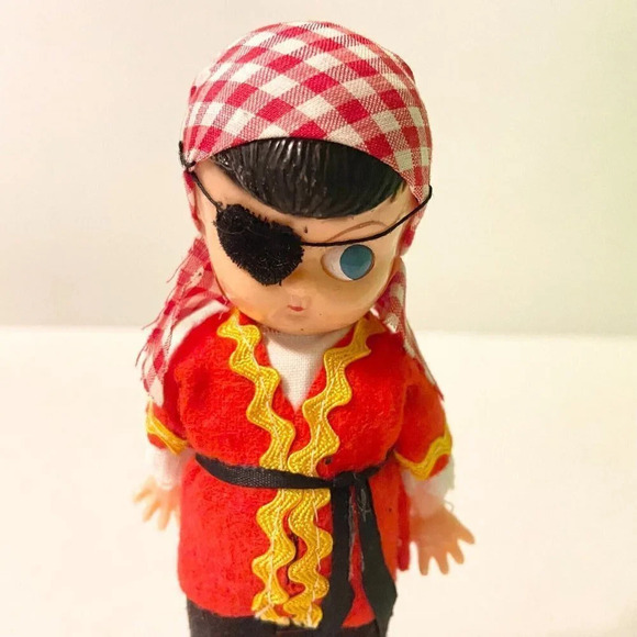 Vintage  Hard Plastic Pirate Boy Doll Open Shut Eyes 6 Inch Tall Figure Flaws - Picture 16 of 16